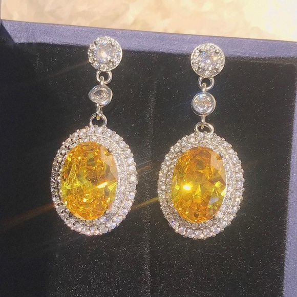 Dazzling Cubic Zirconia Dangle Earrings Yellow Available - Picture 3 of 6